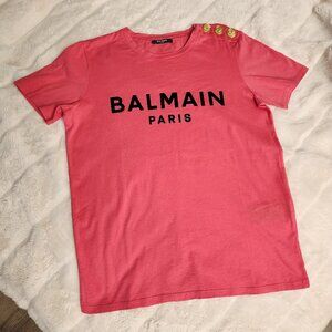 BALMAIN - Women Button-Detail Velvet Logo T-Shirt - Size S